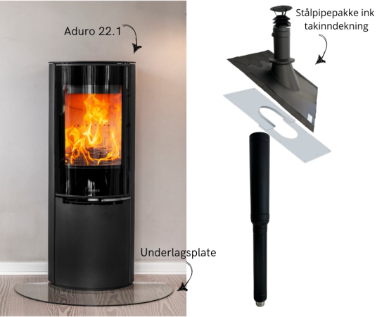 Aduro 22.1 Lux Peisovnpakke m/ stålpipe Aduro 22.1 Lux Peisovnpakke m/ stålpipe