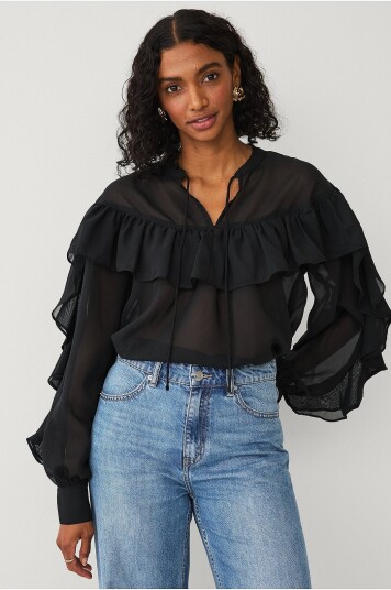 Ellos Collection Bluse med volanger Svart