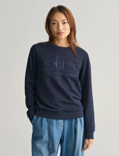GANT Reg Tonal Shield C-Neck Sweat - Navy - XL