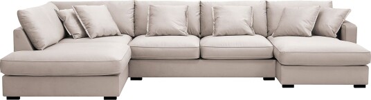 Rossita Lyx 5 seters høyrevendt U formet ekstra dyp sofa med divan og sjeselong i fløyel   Beige
