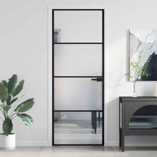 vidaXL Innerdør slank svart 76x201,5 cm herdet glass og aluminium
