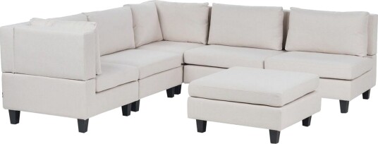 5 sits Hörnsoffa med fotpall Beliani Unstad Beige/svart Högervänd Polyester Beige Black