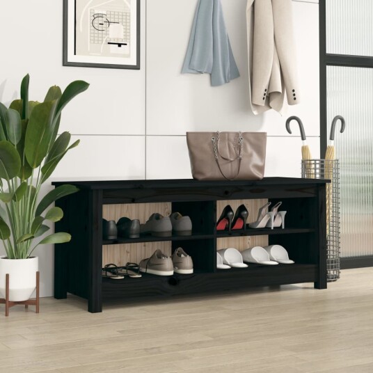 vidaXL Skobenk svart 110x38x45,5 cm heltre furu vidaXL Skobenk svart 110x38x45,5 cm heltre furu