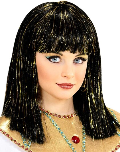 Svart Egyptisk Barneparykk med Gullfarget Striper