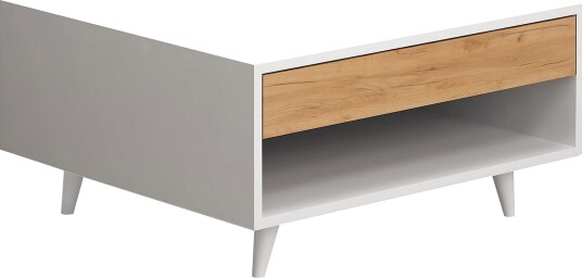 Mod Design Sofabord 80 cm med Oppbevaringsskuff + Hylle - Tre/Hvit