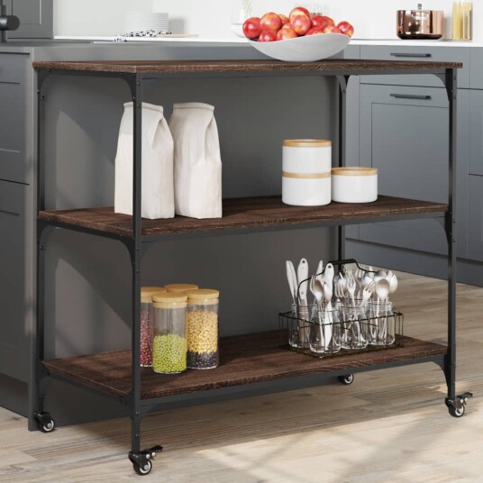 Kjøkkentralle brun eik 102x50x95 cm konstruert tre 842325 Kjøkkentralle brun eik 102x50x95 cm konstruert tre 842325