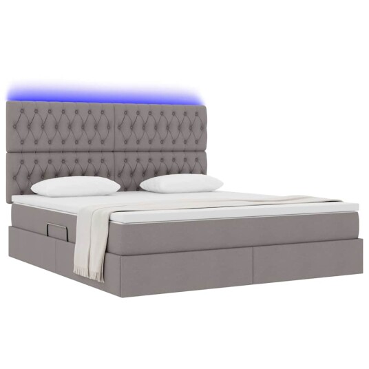 Seng med lagring og LED med LED Gråbrun 160 x 200 cm Polyester Seng med lagring og LED med LED Gråbrun 160 x 200 cm Polyester