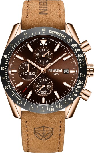 Nibosi Trackmaster Rose Gold Brown Leather