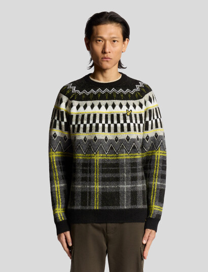 Lyle & Scott Fair Isle Tartan Jumper - Grey - M