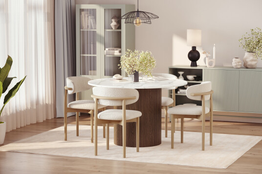 Uppveda Spisebord 120 cm Rund med 4 stk Jaiveer Matstkolar   Brun