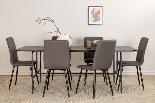 Venture Home Spisegruppe Unnao 200 cm inkl. 6 Donmon Stoler Svart/Grå