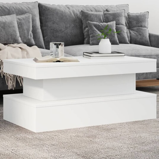  Salongbord med LED-lys hvit 90x50x40 cm 8721012466166