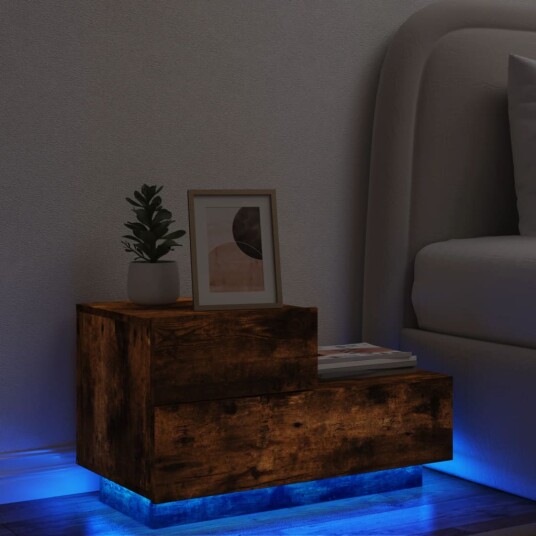  Nattbord med LED røkt eik 70x36x40,5 cm 8721012253650