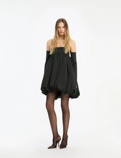 ROTATE Satin Ls Bubble Dress Black 42 ROTATE Satin Ls Bubble Dress Black 42