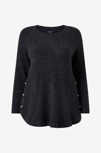Zizzi Pullover mSunny L/S Button Pullover Grå
