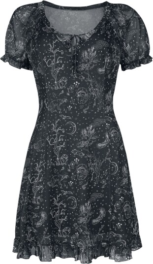 Jawbreaker Goth Kort kjole Night forest mesh kjole XS til 4XL Damer svart hvit