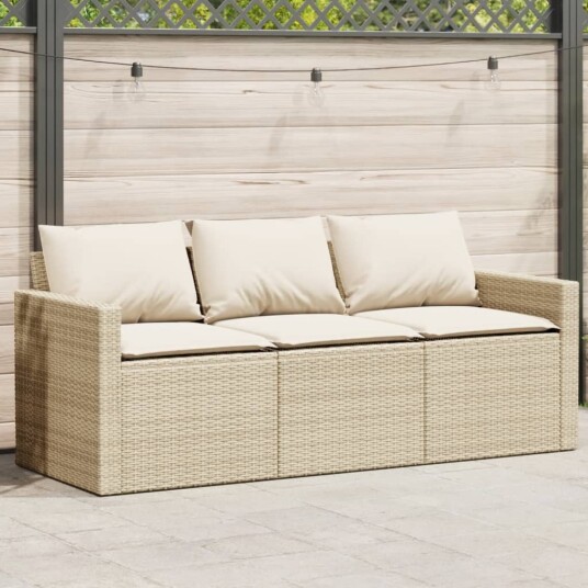 Hagesofa med puter 3-seters beige polyrotting 366344