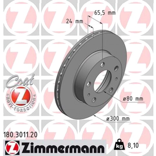 Bremseskive ZIMMERMANN 180.3011.20