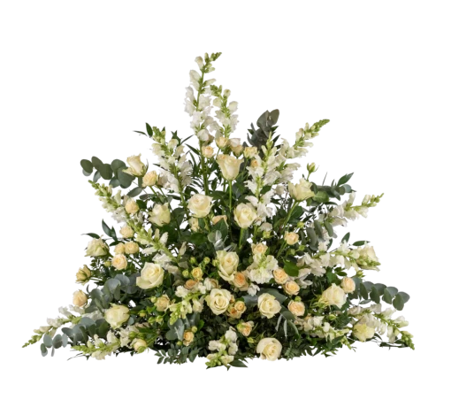 Bårebukett/ båredekorasjon hvit/krem 95 cm Bårebukett/ båredekorasjon hvit/krem 95 cm