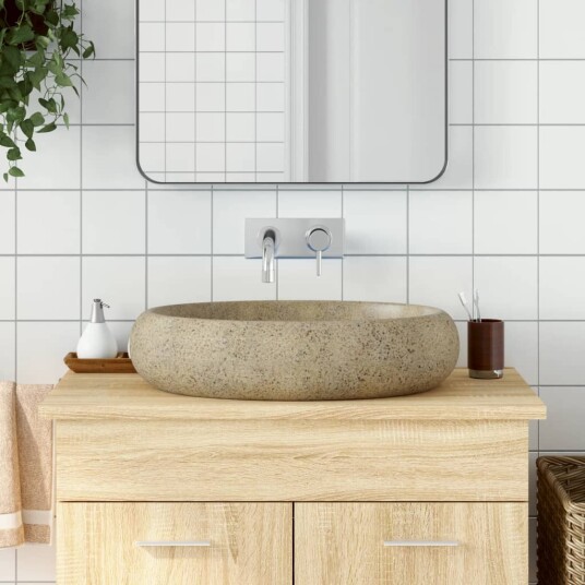 vidaXL Benkeservant sand oval 59x40x15 cm keramikk vidaXL Benkeservant sand oval 59x40x15 cm keramikk
