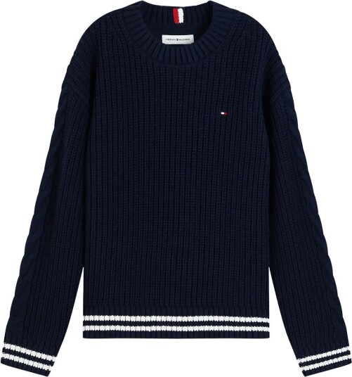 Tommy Hilfiger Placed Sleeve Cable Sweater DARK BLUE 176 Tommy Hilfiger Placed Sleeve Cable Sweater DARK BLUE 176