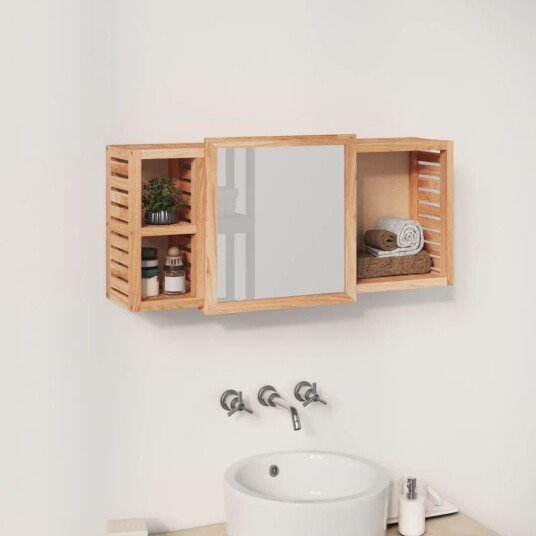  Speilskap 80x17x34 cm heltre valnøtt