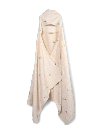 Filibabba Embroidered Hooded Towel Gots   Ocean Blossom   Cream   ONE SIZE