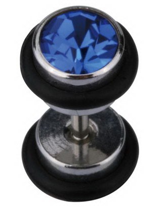 Fake Piercing med To Kuler & Blå Stener Strl 1.2 x 5 mm med 6 mm kule Fake Piercing med To Kuler & Blå Stener Strl 1.2 x 5 mm med 6 mm kule