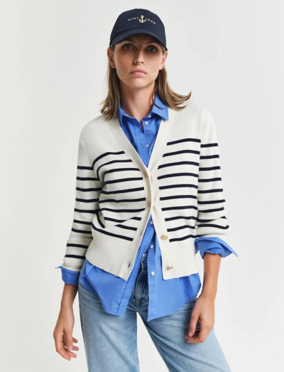 GANT Striped Cotton Cardigan Cream XL