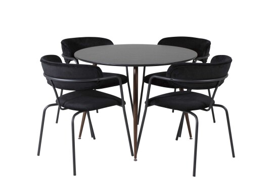 Venture Design Plaza & Arrow spisegruppe Svart/svart 4 st stoler & bord 100 cm