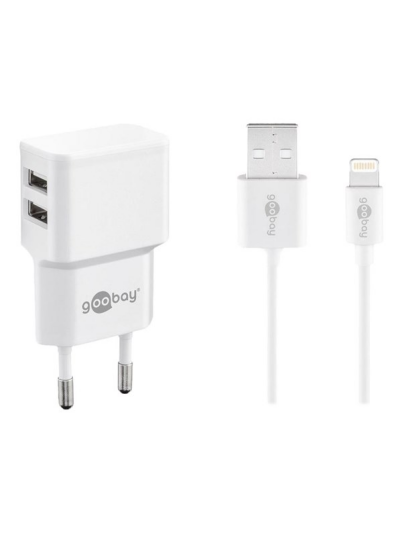 Pro Dual 2.4 A Apple Lightning Lader med 1 m Kabel, Hvit