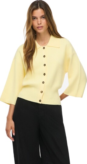 NOISY MAY Nmshyla 3/4 Sleeve Knit Polo Cardigan   Yellow   M