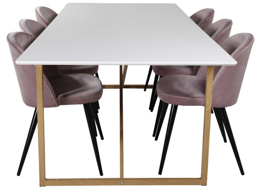 Venture Design Palace & Velvet spisegruppe Hvit/svart 6 st stoler & bord 240 x 100 cm