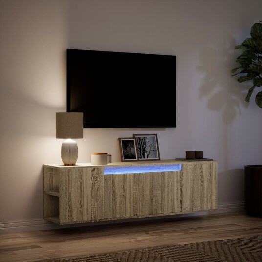 Vegghengt TV-benk med LED sonoma eik 135x31x39,5 cm Vegghengt TV-benk med LED sonoma eik 135x31x39,5 cm