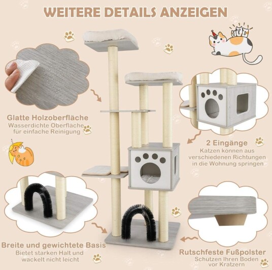 Northix 176 cm Cat Tree Tower Med Koselige Matter & Cave Grå