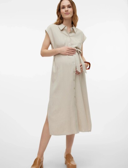Vero Moda Maternity Vmmmymilo Sl Calf Shirt Dress Wvn Beige XL Vero Moda Maternity Vmmmymilo Sl Calf Shirt Dress Wvn Beige XL