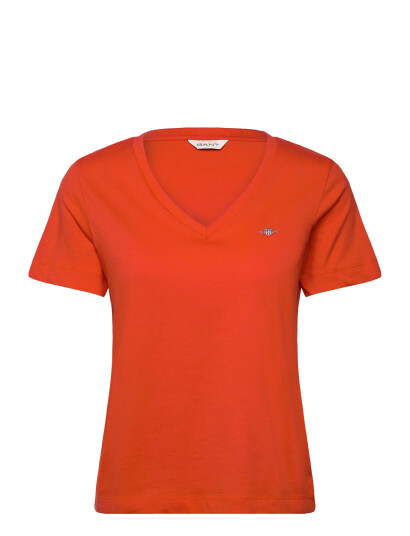GANT Reg Shield Ss V Neck T Shirt   Red   XS