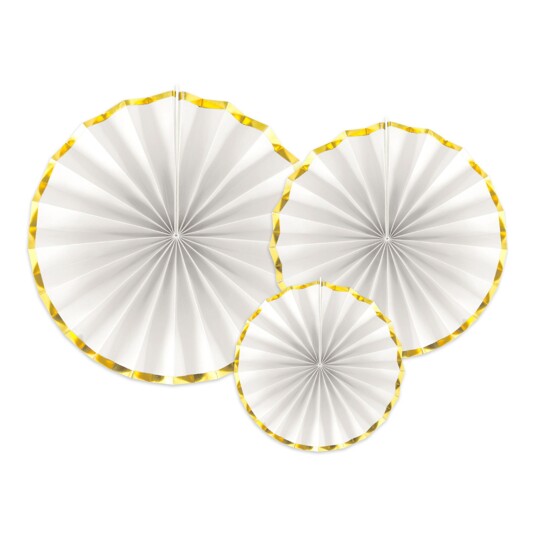 PartyDeco Papirvifter Hvit/Gull - 3-pakning PartyDeco Papirvifter Hvit/Gull - 3-pakning