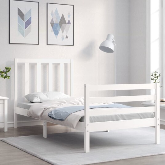vidaXL Sengeramme med hodegavl hvit 90x200 cm heltre