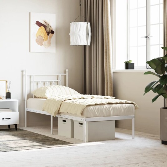 vidaXL Sengeramme i metall med hodegavl hvit 75x190 cm 8720845883560