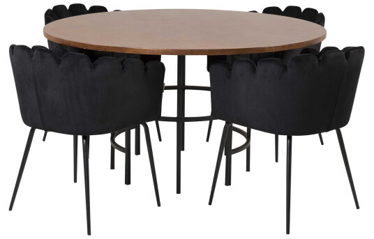 Venture Design Copenhagen & Limhamn spisegruppe Brun/svart 4 st stoler & bord 140 cm