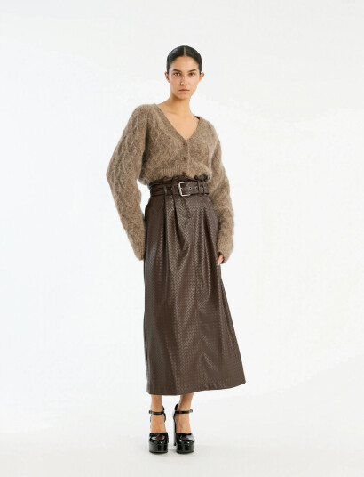 ROTATE Birger Christensen Fluffy Knit Cardigan Brown XS ROTATE Birger Christensen Fluffy Knit Cardigan Brown XS