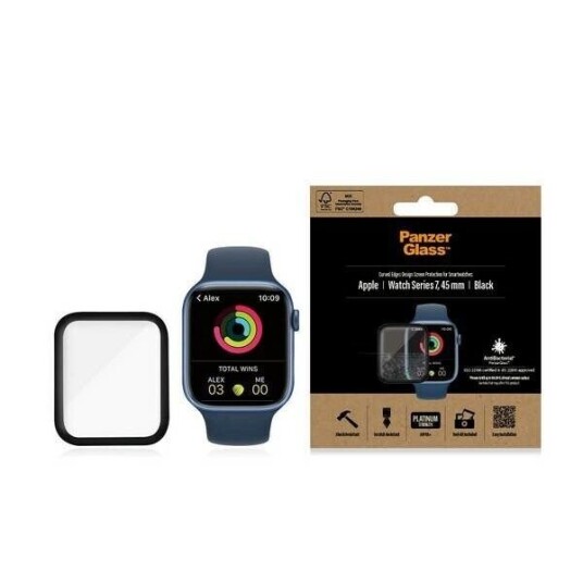 PanzerGlass Herdet Glass Skjermbeskytter til Apple Watch 7/8 (45mm) - Svart Ramme