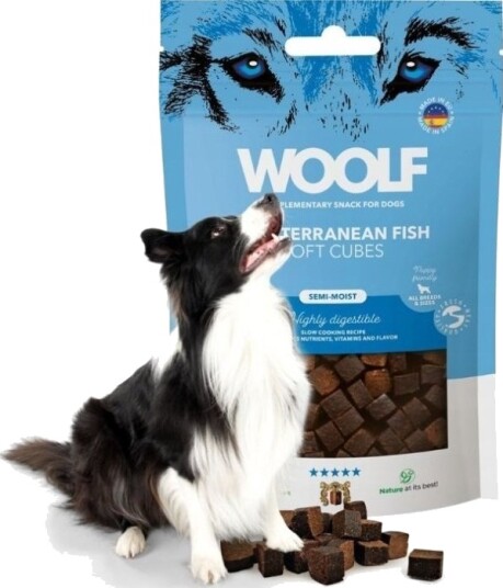 Woolf Soft Cubes Middelhavsfisk Hundegodbit 100 G