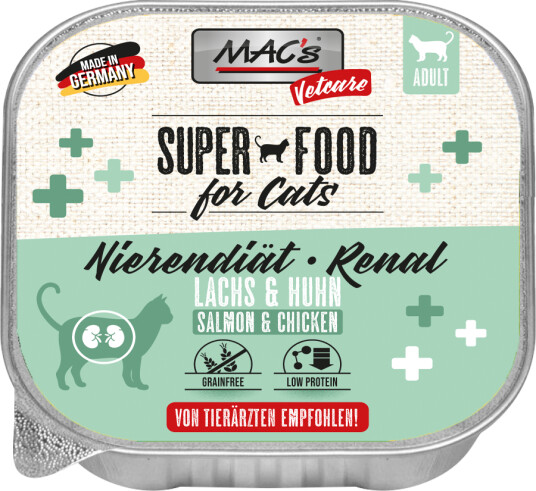Mac'S Vetcare Super Food For Cats Nyrediett Laks Og Kylling 16X100G Våtfôr