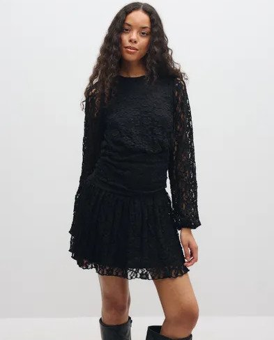 Vero Moda - Svart - Vmmolly Ls Lace Short Dress Jrs Ret