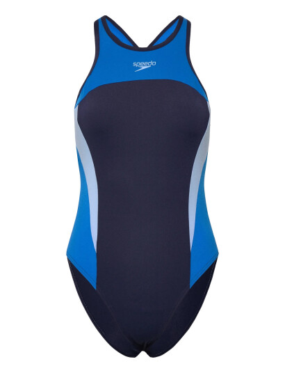 Speedo Womens High Neck Splice Cross Back Swimsuit - Navy - 42