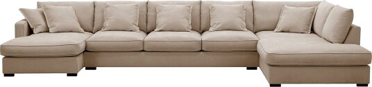 Rossita Lyx 6 seters venstrevendt U formet ekstra dyp sofa med divan og sjeselong i stoff Lysebrun