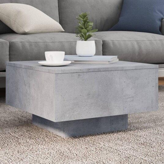 Salongbord med LED-lys betonggrå 55x55x31 cm 836577