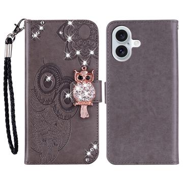 iPhone 17 Ugle Rhinestone Lommebok deksel   grå